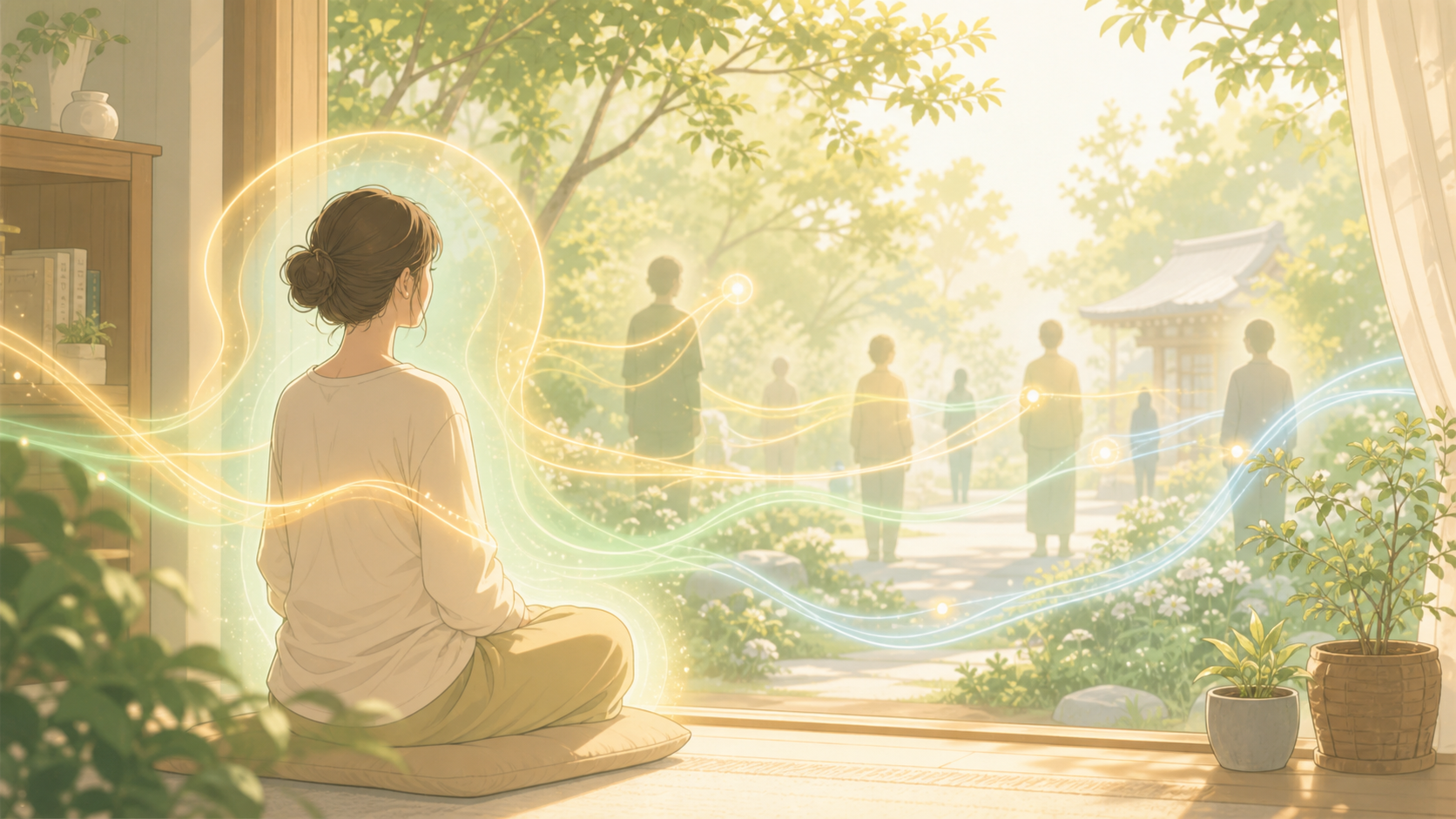 人や場所から流れるプラーナの影響を敏感に感じ取る様子を表したイラスト