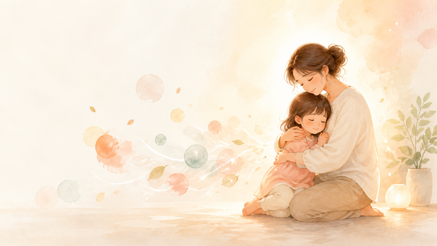 母親が子供を優しく包み込んでいる