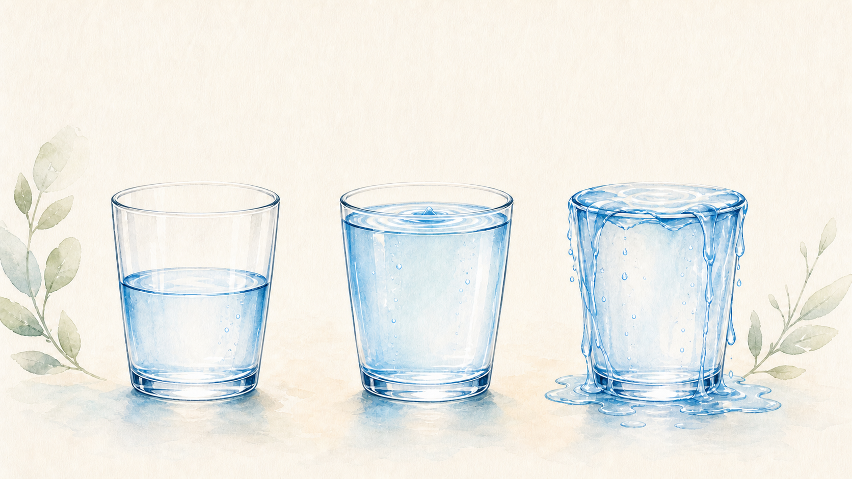 心のコップのイメージ。水が増えるほど心の余裕が少なくなり、最後はあふれることを表しています。